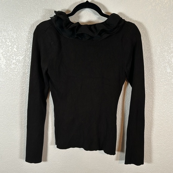 WR Black Ruffle Ribbed Top Zipper Detail Silk Blend Size Medium - Picture 5 of 7